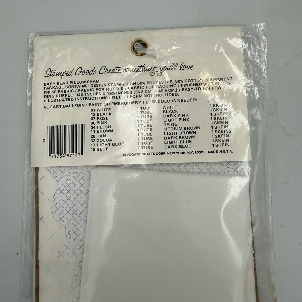Vogart Crafts Vintage Baby Bear Stamped Pillow Sham Embroidery Kit 8744G NEW